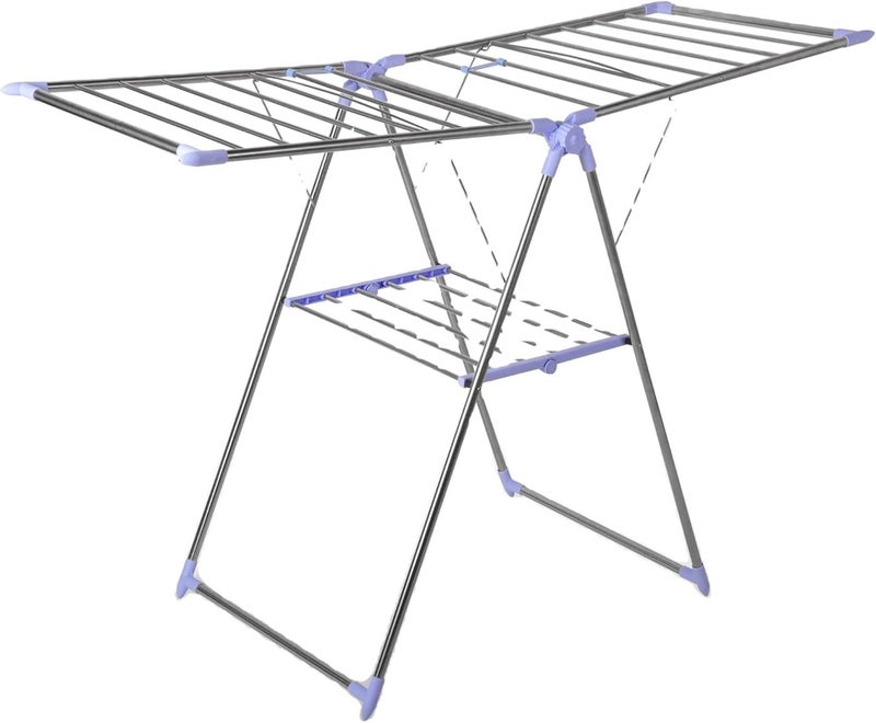 Harmony Home Foldable Stainless Steel Clothes Drying Rack | Multi-Tier Laundry Stand with Blue PVC Joints | Indoor & Outdoor - Image 2
